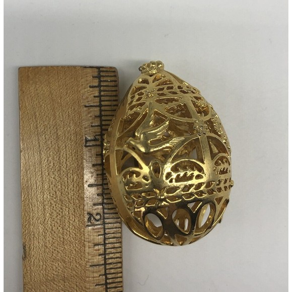 Vtg Franklin Mint Gold Tone Metal Easter EGG Ornament Dove & Heart 2.25" X 1.5” - Picture 5 of 6